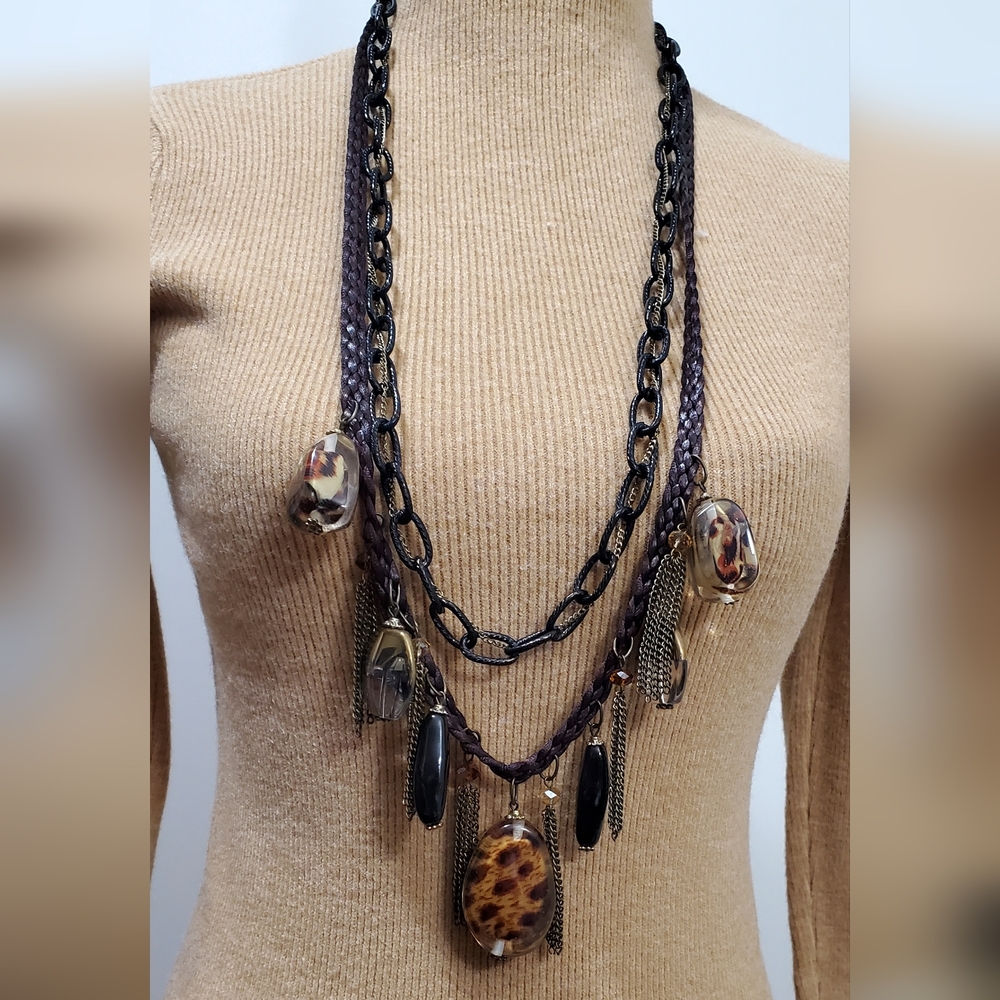 Vtg. Gun Metal & Lucite Necklace by Jules Smith